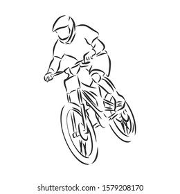 Mountain biker on bicycle. bike sketch. 