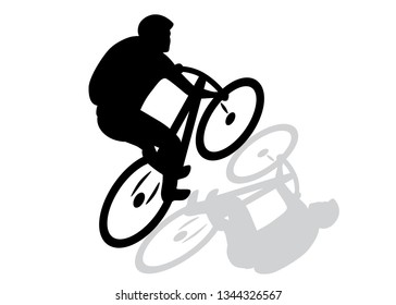 Mountain biker rides uphill / Vector, isolated