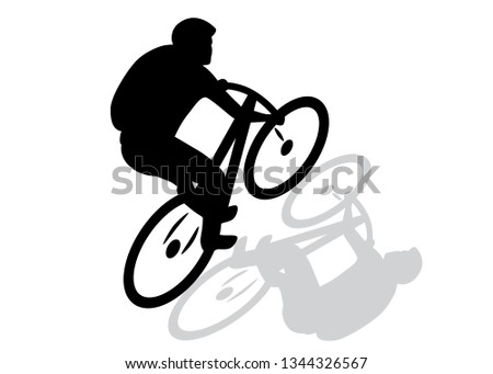 Mountain biker rides uphill / Vector, isolated