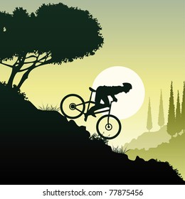 mountain biker riding downhill vector illustration