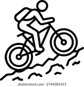 Mountain biker riding uphill on rough terrain illustration