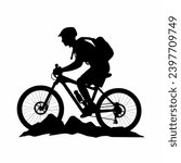 Mountain biker silhouette. Mountain biker black icon on white background
