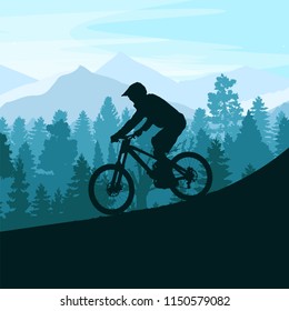 Mountain Biker Silhouette. Downhill,MTB,Cycling