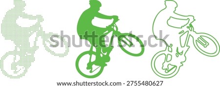Mountain Biker Silhouettes in Green and Dotted Patterns cyclist biking
