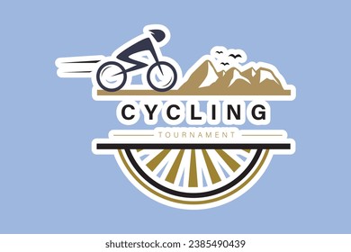 Mountain Biker Aufkleber Vektorlogo Design. Mountain Bike Aufkleber Logo Vorlage Getriebe und Radfahrer.