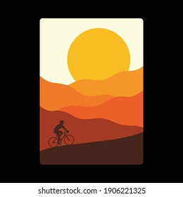 Mountain biker sunset graphic illustration vector art t-shirt design