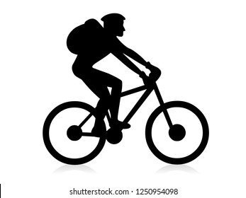 Mountain biker / vector, black and white, isolated