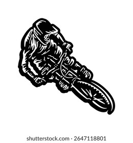 Mountain Biker Ilustração Vetor, Extreme Downhill Cyclist Graphic.