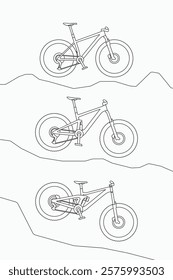 Mountain Bikes MTB line art outline vector illustration. Good to use for bicycle t shirt, poster, banner print design template.