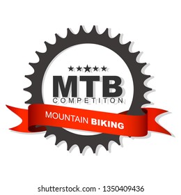 Mountain biking competition logo design. Sign with chain ring and ribbon. Mountain bike Gear logo template. 