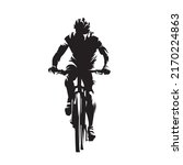 Mountain biking, cycling logo. Abstract isolated vector silhouette, ink drawing. Biker, front view