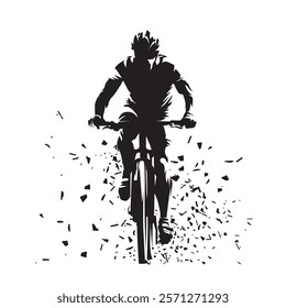 Mountain biking, cycling logo. Isolated vector silhouette with dispersion effect. Biker, front view