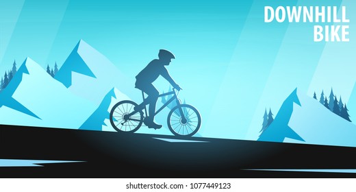 Mountain biking. Downhill bike. Sport banner, active lifestyle. Vector illustration