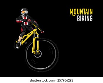 mountain biking illustration in black background, vector