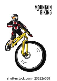 mountain biking illustration in white background, vector