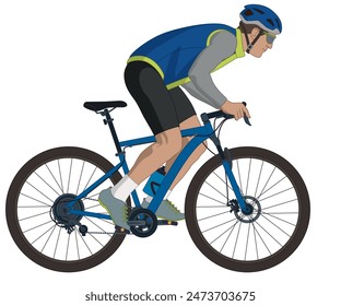 mountain biking sport, male riding a mountain bike isolated on a white background