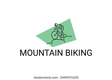 Mountain biking sport vector line icon. sportman with Mountain bike. vector sign. sport pictogram illustration