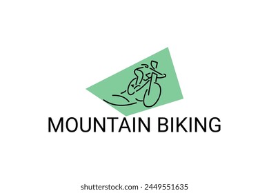 Icono de la línea de Vector deportivo de ciclismo de montaña. deportista con bicicleta de montaña. signo de Vector. ilustración de pictograma deportivo