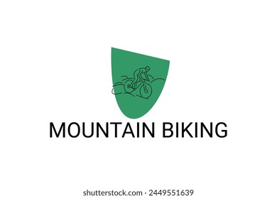 Icono de la línea de Vector deportivo de ciclismo de montaña. deportista con bicicleta de montaña. signo de Vector. ilustración de pictograma deportivo