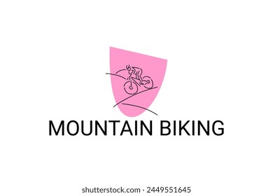 Icono de la línea de Vector deportivo de ciclismo de montaña. deportista con bicicleta de montaña. signo de Vector. ilustración de pictograma deportivo