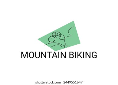 Icono de la línea de Vector deportivo de ciclismo de montaña. deportista con bicicleta de montaña. signo de Vector. ilustración de pictograma deportivo