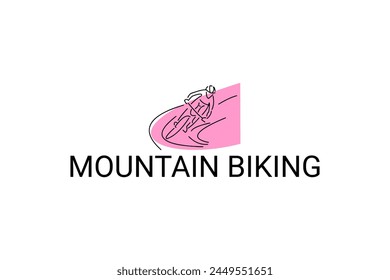 Icono de la línea de Vector deportivo de ciclismo de montaña. deportista con bicicleta de montaña. signo de Vector. ilustración de pictograma deportivo