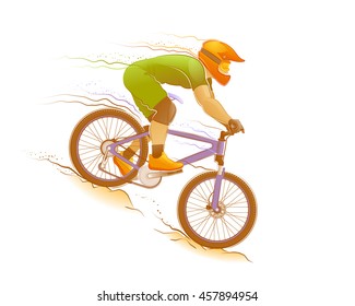 Mountain Biking. Sportsman / bicyclist, participating in the sports competition of Mountain Biking. Illustration on the subject of Sports Games.