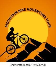 Mountain Biking at Sunset Vector Illustration