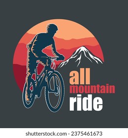 Mountain biking vector illustration. Suitable for tshirt design, logo design, all mountain biking, offroad biking.
