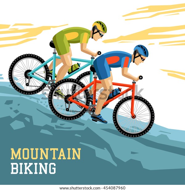 Mountainbike Vektor Illustration Med Tva Cyklist Stockvektor Royaltyfri 454087960