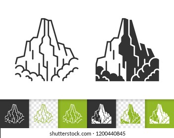 Mountain black linear and glyph icons. Thin line sign of nature landscape. High peak outline pictogram isolated on white transparent background. Vector Icon shape. Mount ice peak simple symbol closeup