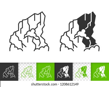 Mountain black linear and glyph icons. Thin line sign of nature landscape. High peak outline pictogram isolated on white transparent background. Vector Icon shape. Mount ice peak simple symbol closeup