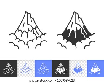 Mountain black linear and glyph icons. Thin line sign of nature landscape. High peak outline pictogram isolated on white transparent background. Vector Icon shape. Mount ice peak simple symbol closeup