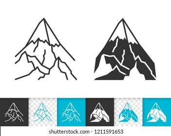 Mountain black linear and glyph icons. Thin line sign of nature landscape. High peak outline pictogram isolated on white transparent background. Vector Icon shape. Mount ice peak simple symbol closeup