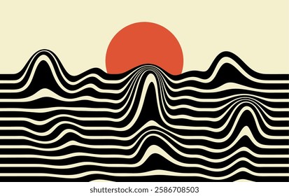Mountain with black lines combination sun background vector