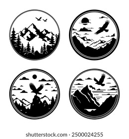 mountain in black silhouette style