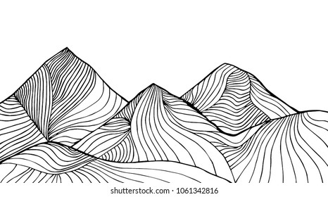 Mountain black and white line art vector