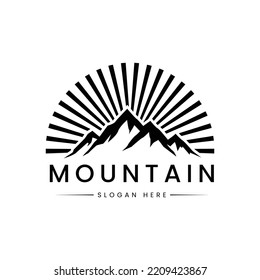 Mountain black white Logo Template. Vector Illustrator.