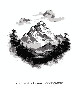 Mountain Black and White Tattoo Logo Artwork