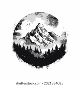 Mountain Black and White Tattoo Logo Artwork