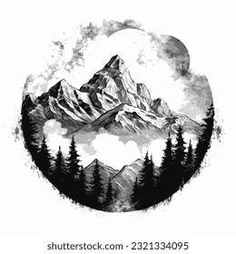 Mountain Black and White Tattoo Logo Artwork