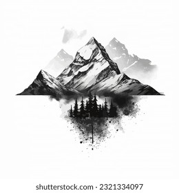 Mountain Black and White Tattoo Logo Artwork