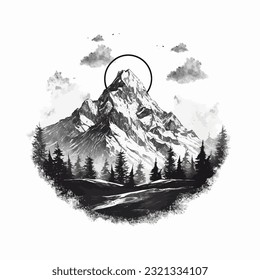 Mountain Black and White Tattoo Logo Artwork