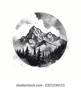 Mountain Black and White Tattoo Logo Artwork