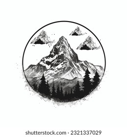 Mountain Black and White Tattoo Logo Artwork