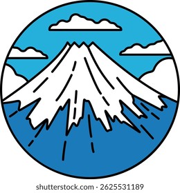Uma montanha com um céu azul ao fundo. A montanha é branca e tem uma linha azul