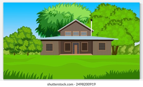 Mountain , Blue Sky reflecting on a lake water  beautiful landscape background , vector design illustration . Landscape, Illustrated with Hills or Mountains, Lake Water,, Blue Background. Nature
