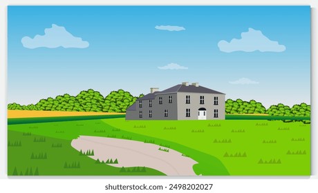 Mountain , Blue Sky reflecting on a lake water  beautiful landscape background , vector design illustration . Landscape, Illustrated with Hills or Mountains, Lake Water,, Blue Background. Nature