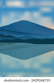 Mountain blue sky blue sea water blue vector for design element.