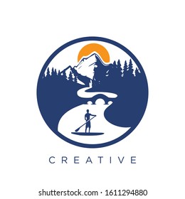 mountain and board logo design vector symbol